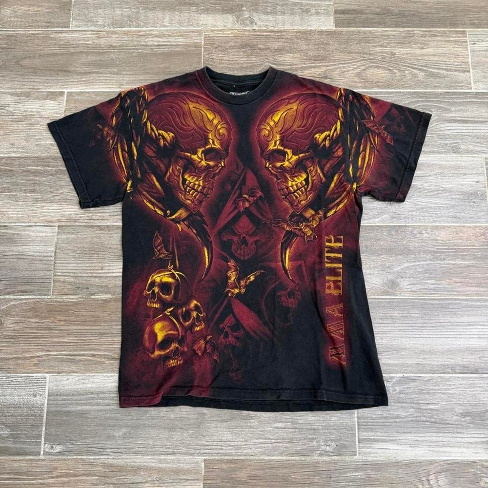 2000s Y2K mma elite grunge skull tee size L